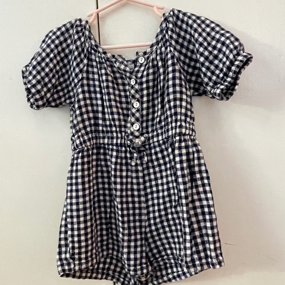 Old Navy Blue and White Baby Gingham Romper 18-24 Months - Picture 1 of 4